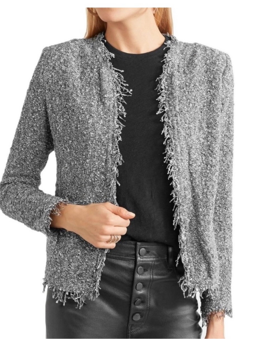 IRO Frayed-Trim Open Cardigan in Heather Gray
